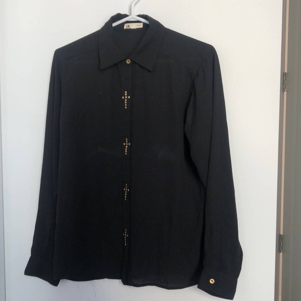 Black Blouse w/ Gold Cross Accents